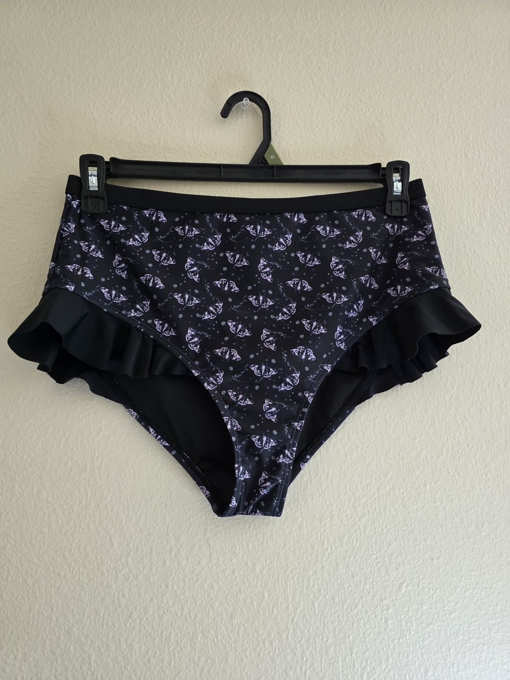 Hot Topic Black High-Waist Swim Bottoms with Ruffle Detail NWT